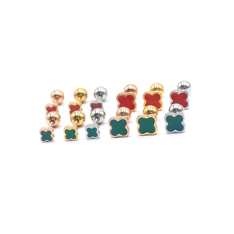 Stainless Steel Oil Dripping Black Red Green Surface Cross Stud Earrings
