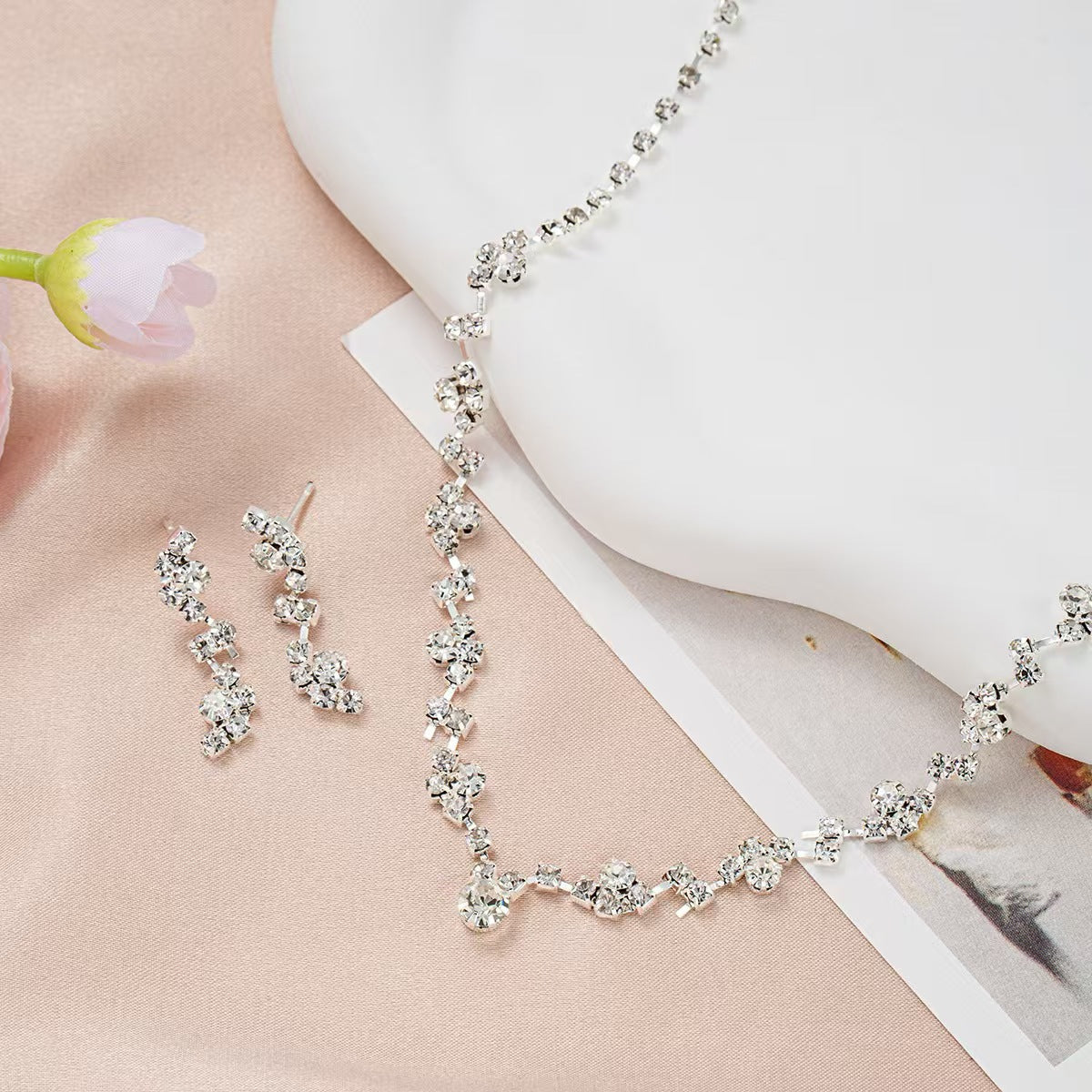 Korean Bridal Super Flash Rhinestone Full Diamond Formal Necklace