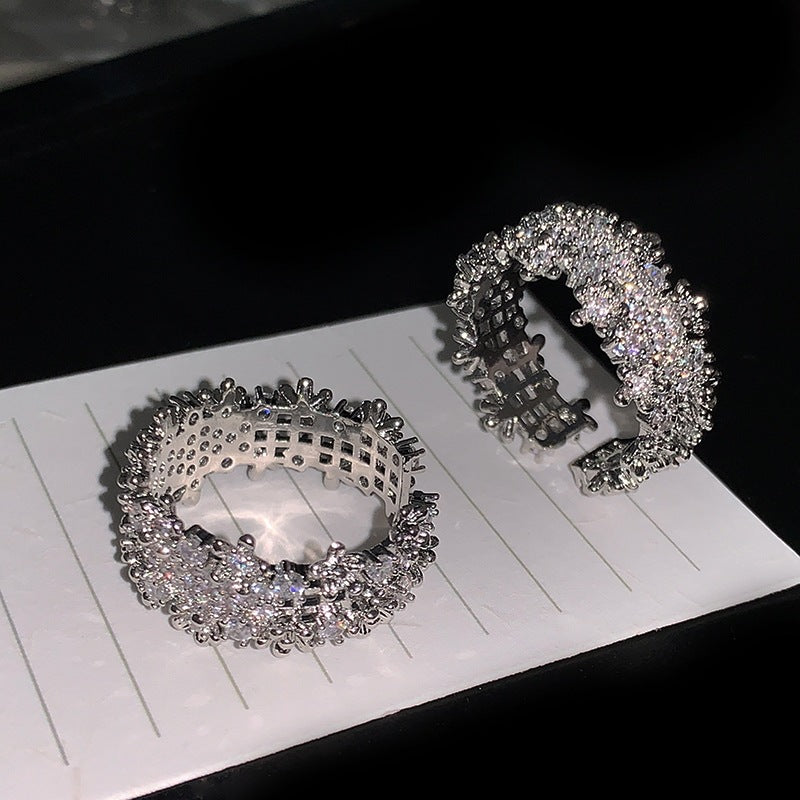Diamond Super Flash Zircon Open Design Sense Niche High Class Ring
