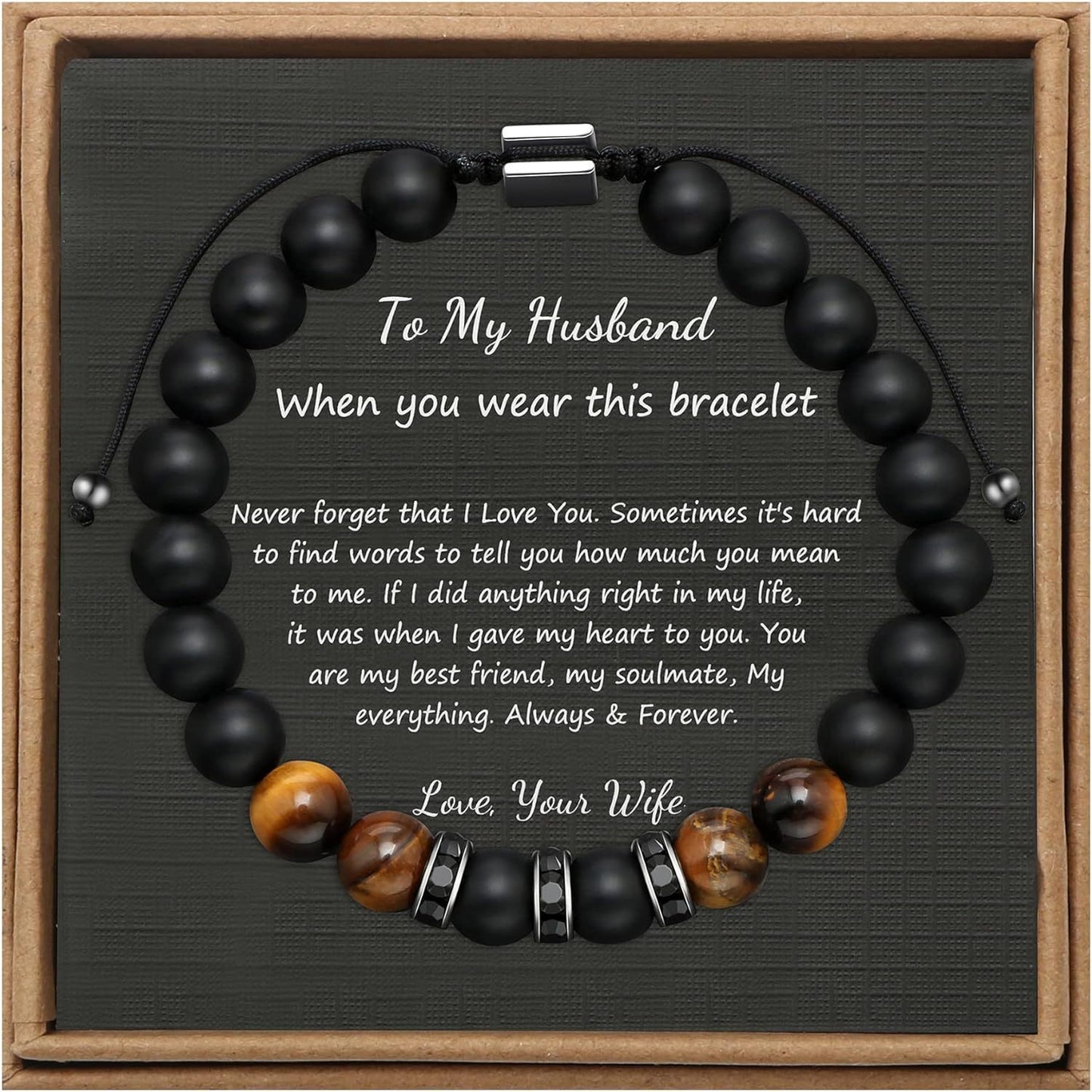 Men's Stone Tiger Eye Woven Adjustable Beaded Bracelet