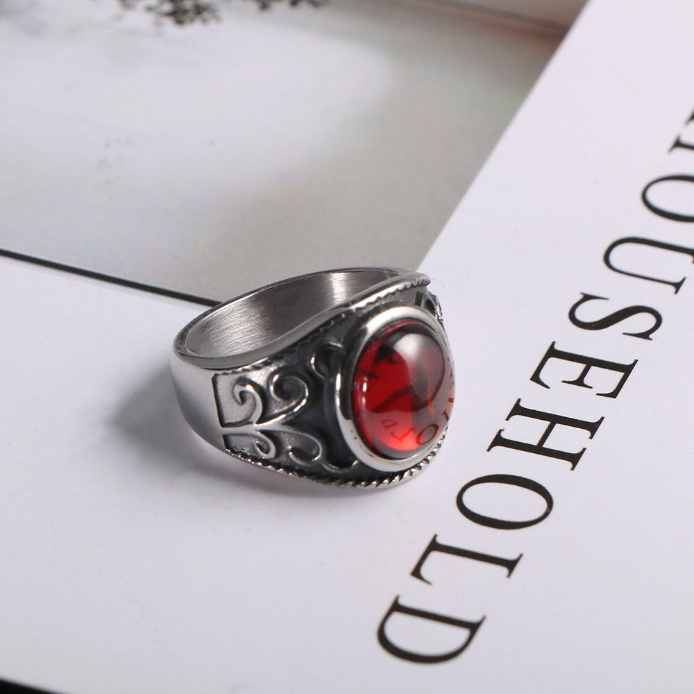 Pomegranate Ruby Temperament Male Hip Hop Rings