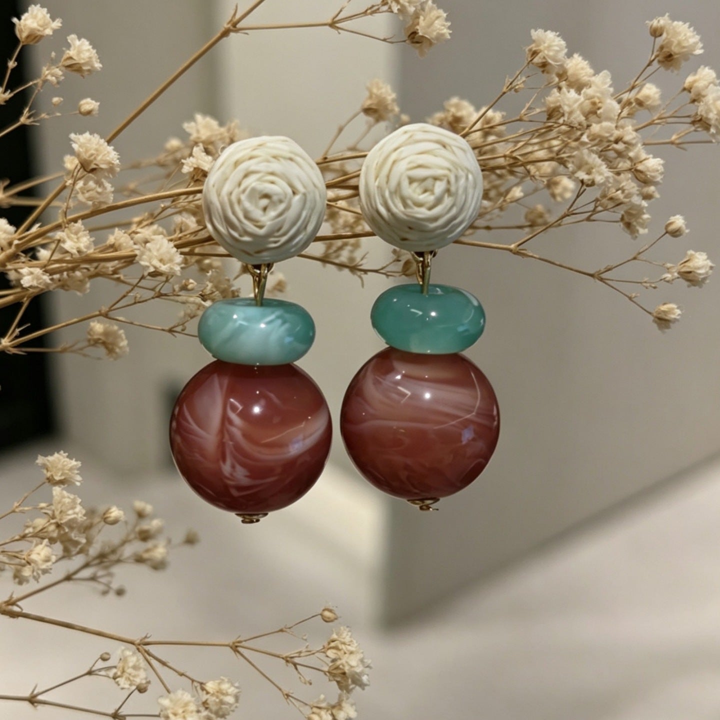 Color Matching Chinese Style Gentle Atmosphere Earrings