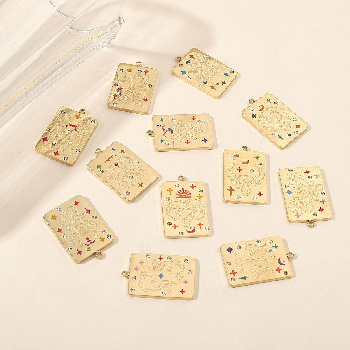 Real Gold Constellation Square Colorful Crystals Pendants