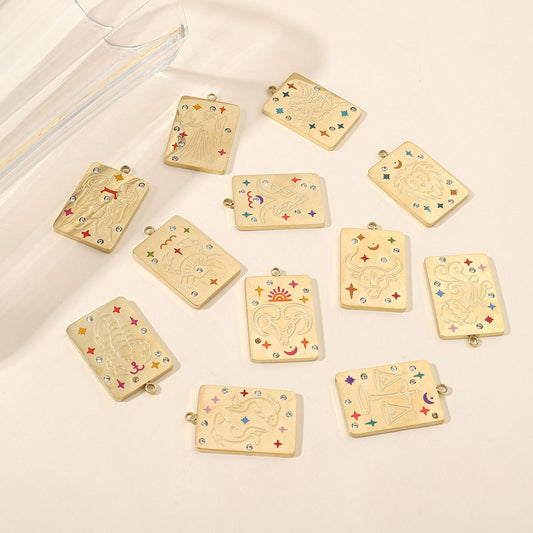 Real Gold Constellation Square Colorful Crystals Pendants