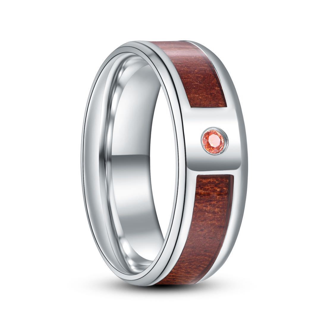 Men's Fashion Simple Titanium Steel Half Sapele Wood Leather Can Be Rings