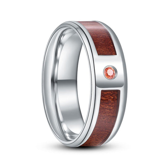 Men's Fashion Simple Titanium Steel Half Sapele Wood Leather Can Be Rings