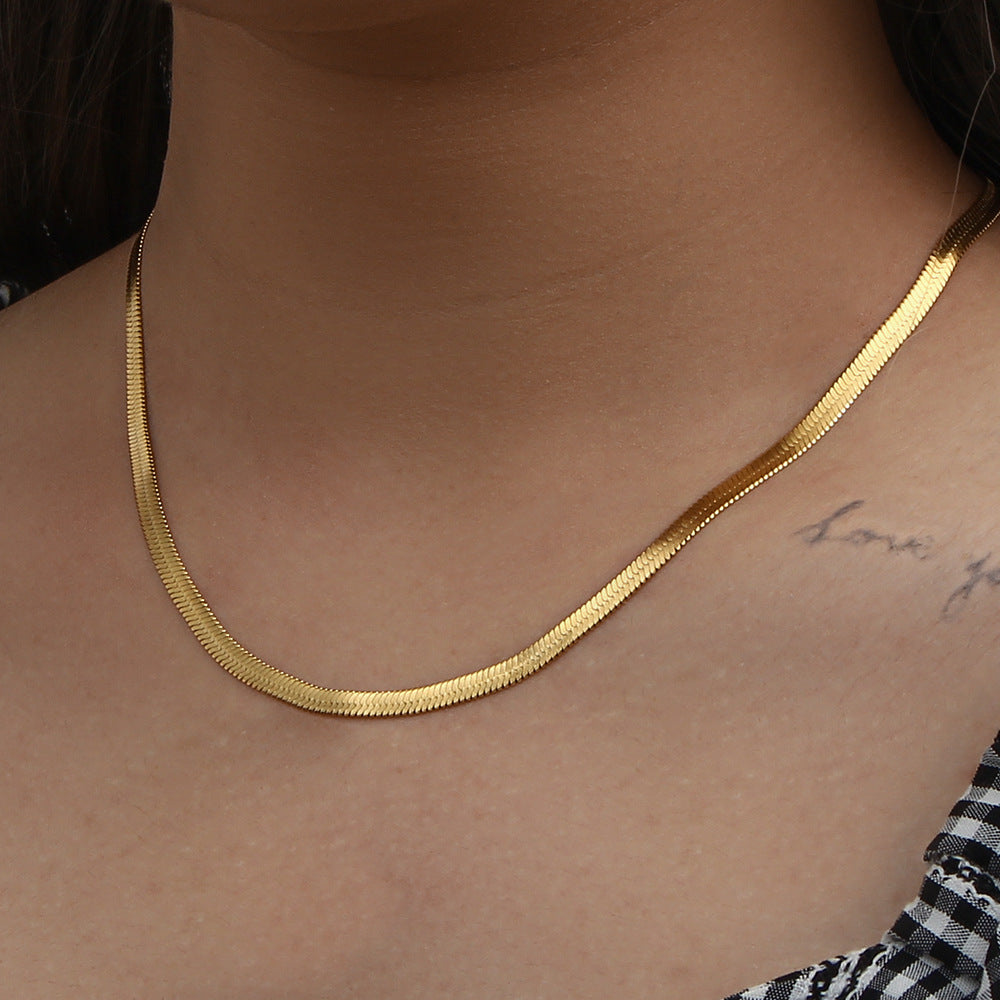 Women's Steel Gold Plated Chain Like Flat Bracelet