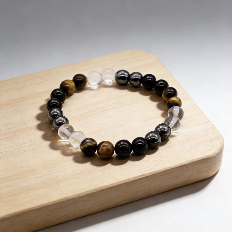 Women's & Men's Black Iron Ore Couple Colorful Tigereye Bright Bracelet