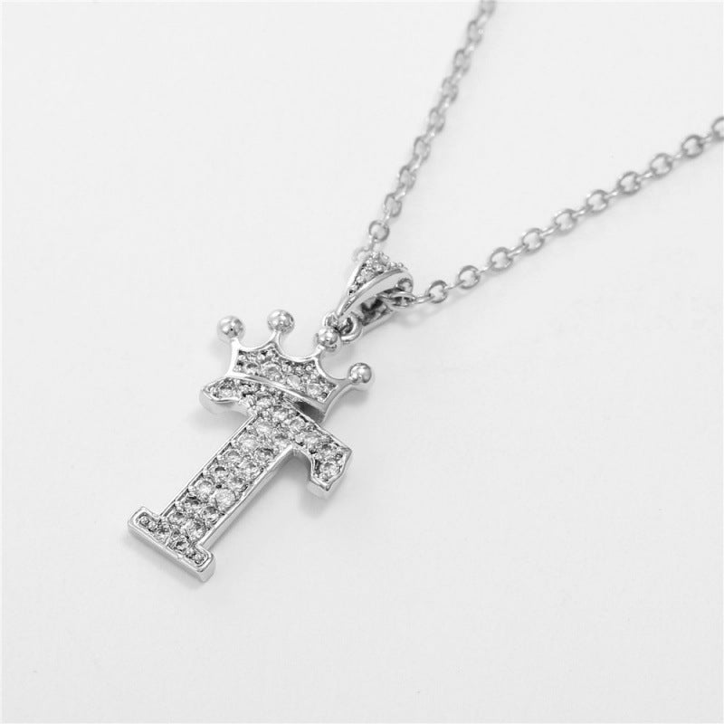 Zircon Crown English Letter Design Gold Clavicle Necklace