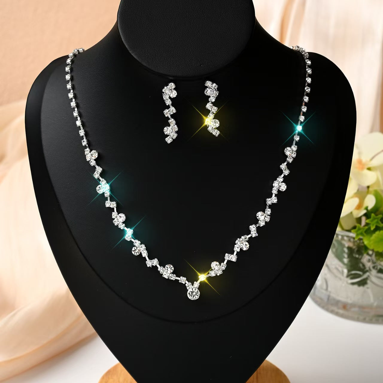 Korean Bridal Super Flash Rhinestone Full Diamond Formal Necklace