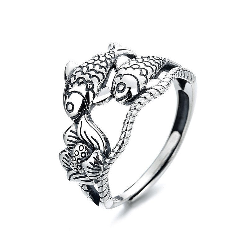 Enamel Color Auspicious Gradient Lucky Koi Chinese Ring