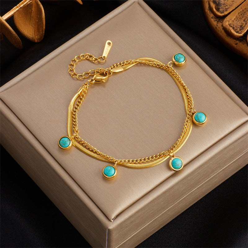 Design Temperament Retro Affordable Luxury Three-dimensional Butterfly Eyes Turquoise Bracelets