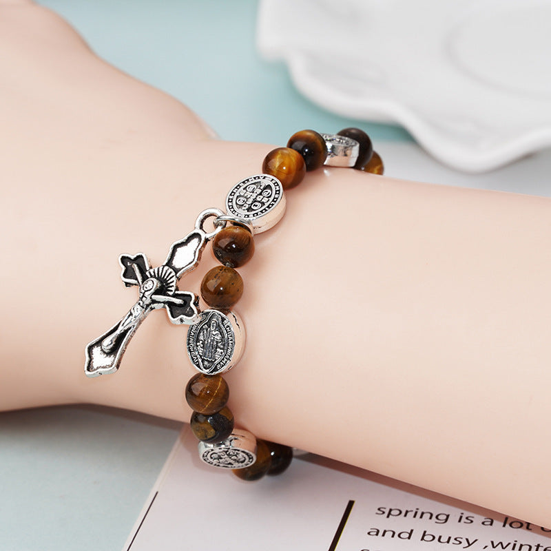 Cross Vintage Fashion Obsidian Agate With Bracelet