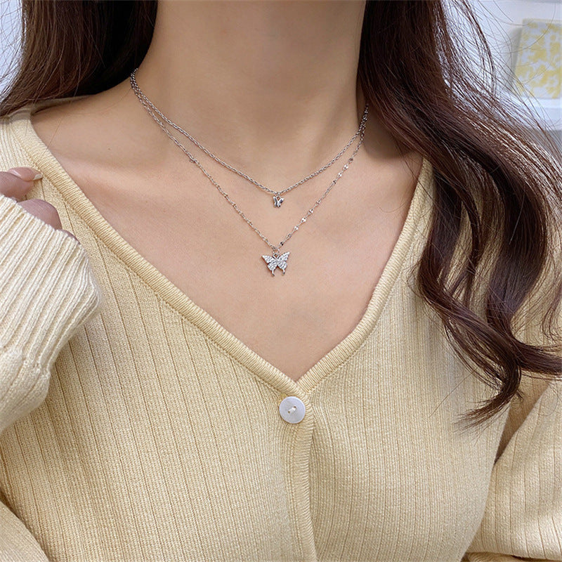 Women's Diamond Butterfly Clavicle Chain Niche Design Necklaces