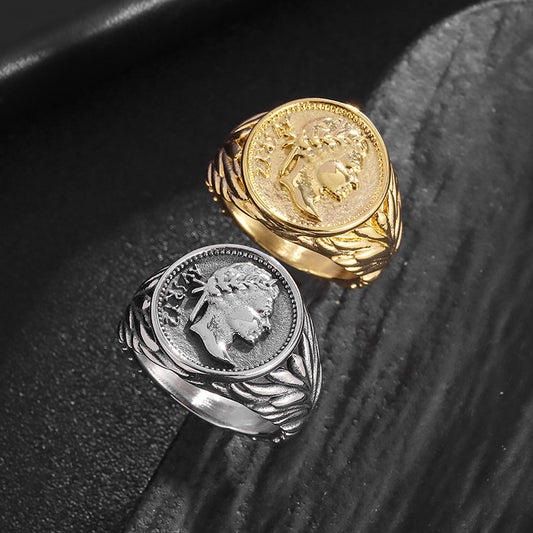 Empire Caesar Stainless Steel Vintage Electroplated Coin Casting Rings