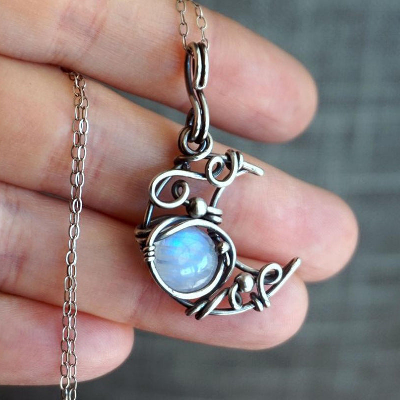 Vintage Bohemian Style Moonstone Winding Hollow Necklace