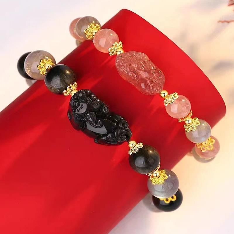 Natural Strawberry Obsidian Pi Female Niche Bracelets