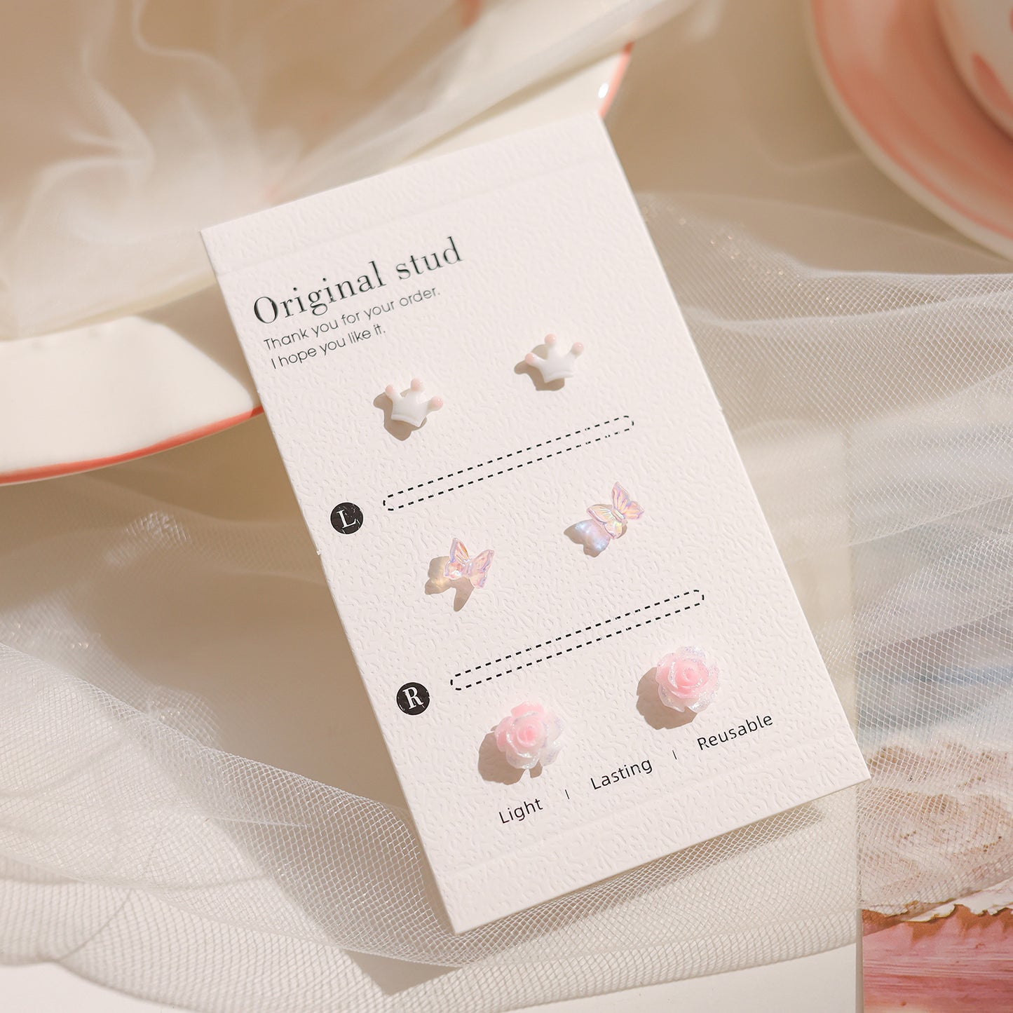 Female Pink Biological Porcelain Pin Ear Sensitive Skin Essential Stud Earrings