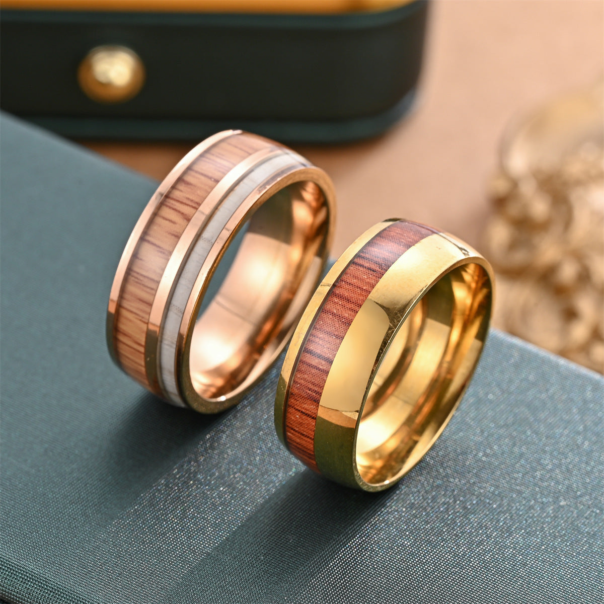 Men's Acacia Titanium Steel Fashion Personality Wood Rings