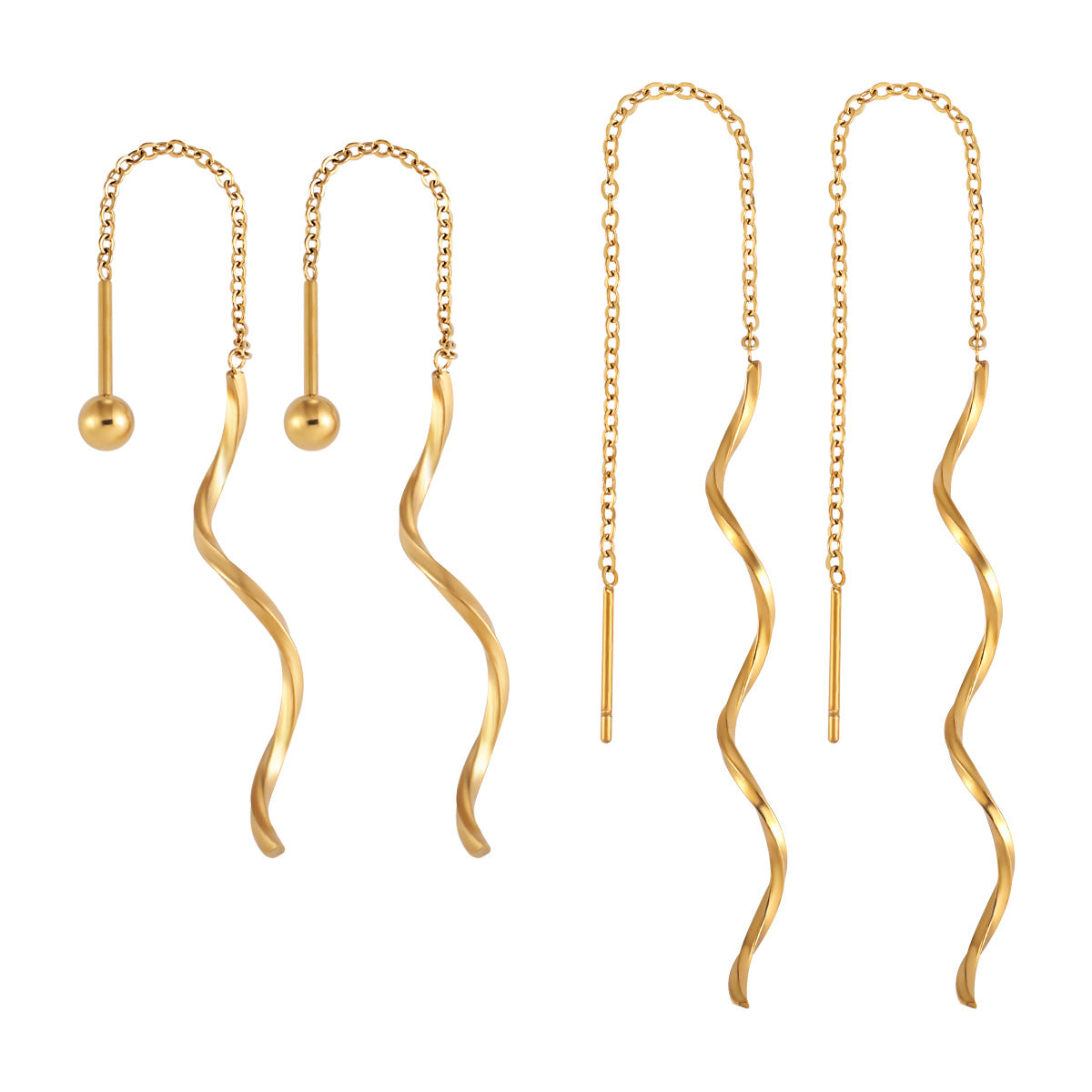 Simple Long Wave Twisted Fashion Unique Gold-plated Titanium Earrings