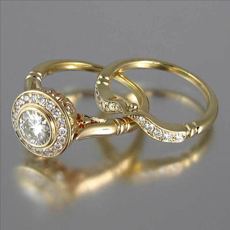 Ornament Golden Exquisite Full Diamond Set Simple Rings