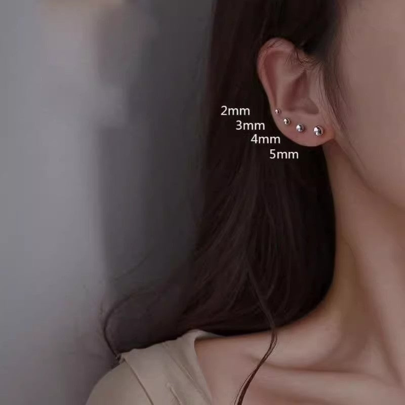 Women's & Men's Style Titanium Steel Stainless Ball Fine Needle Earrings