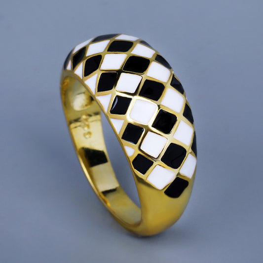 Chessboard Plaid Hipster Female Black White Earrings