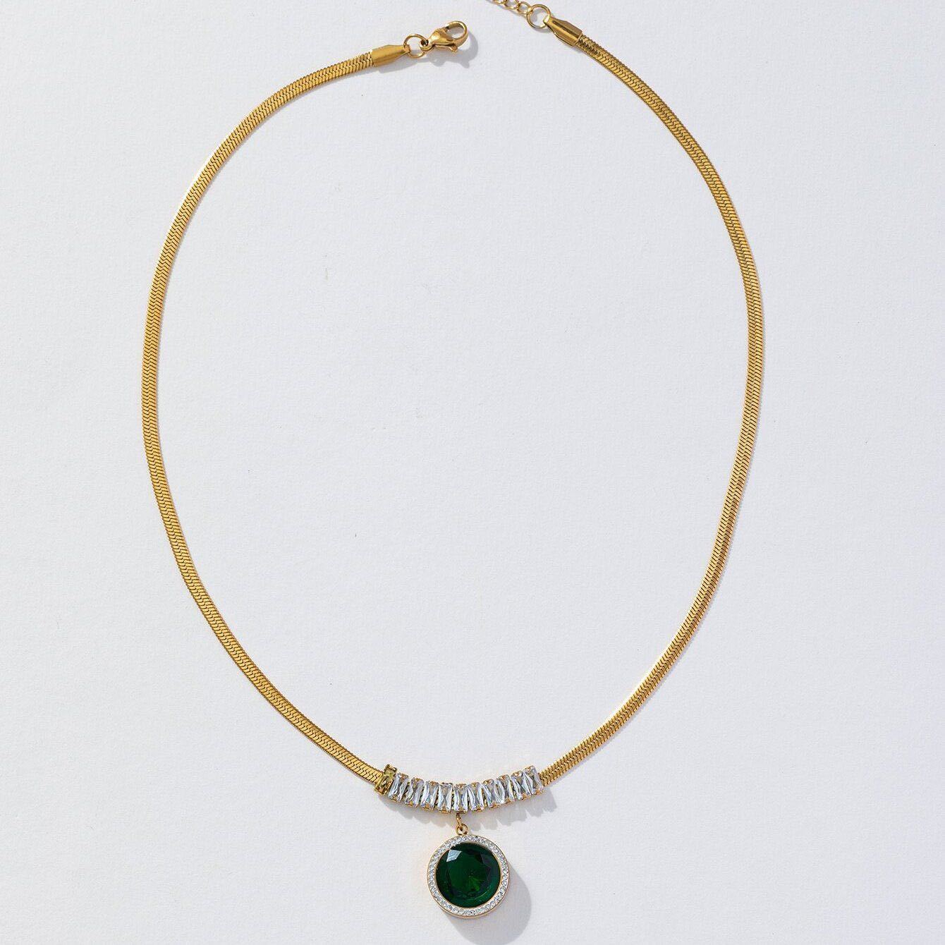 Light Luxury Emerald Large Circle Zircon Necklaces