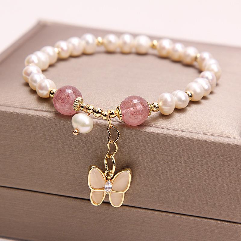 Freshwater Pearl Female Strawberry Quartz Fishtail Bracelets