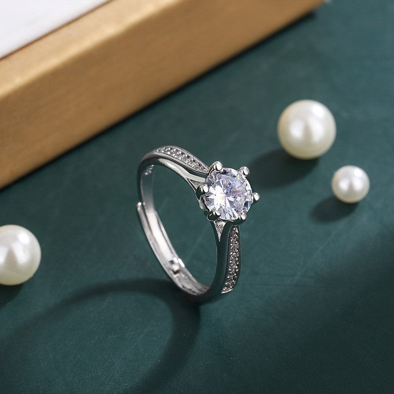Eight Hearts Arrows Zircon Imitation Moissanite Female Male Six Claw Ring