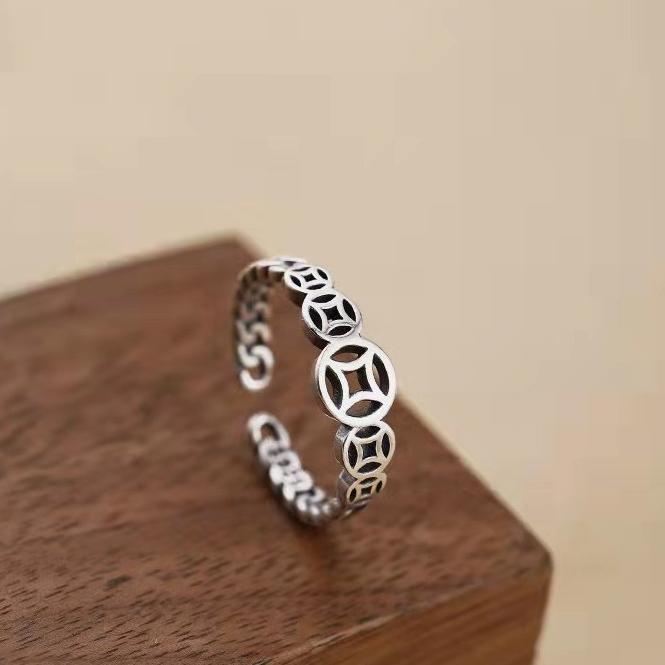 Coin Index Finger Retro Distressed Twin Style Imitation Thai Sier Rings