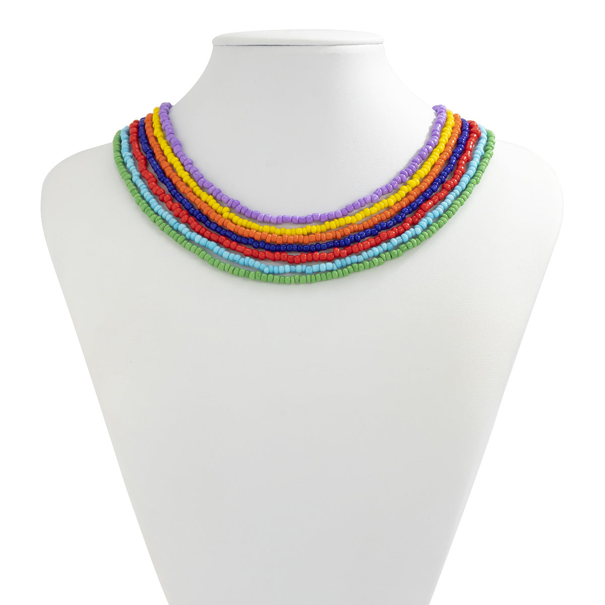Rainbow Color Woven Bead Pastoral Temperament Twin Round Necklace