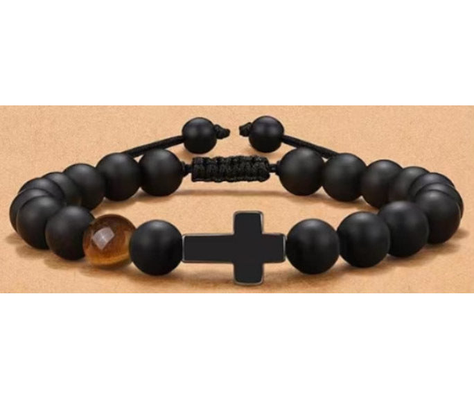 Men's Cross Frosted Tigereye Gift Beaded Bracelets