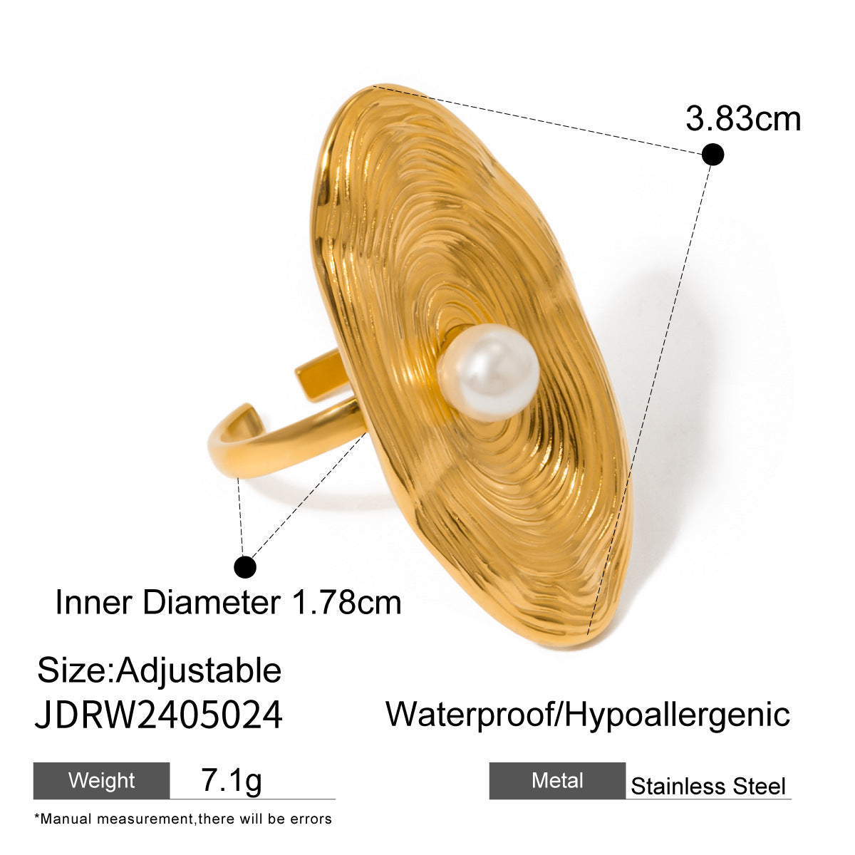 Jin Exaggerated Stainless Steel Pearl High Sense Niche Female Rings