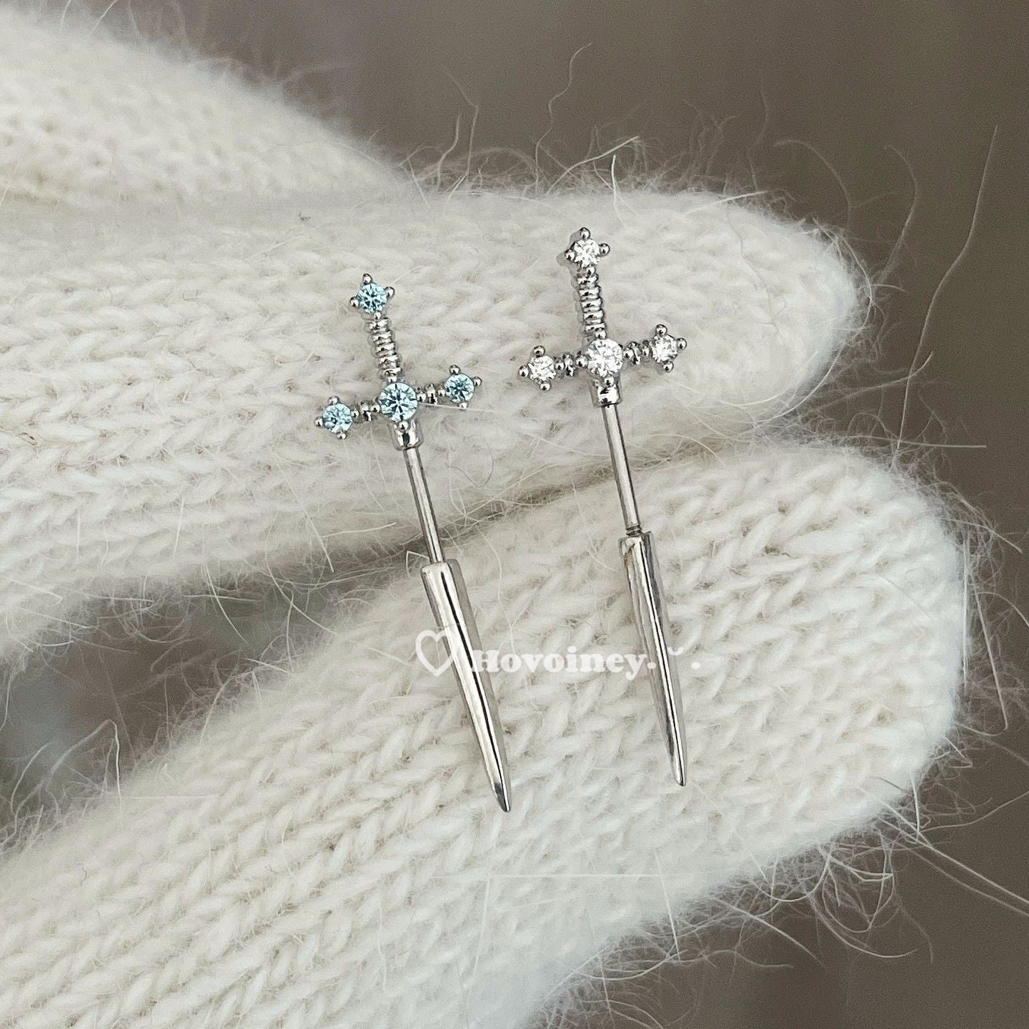 Sword Devil Nail Thin Rod Personality Sweet Cool Ear Wheel Stud Earrings
