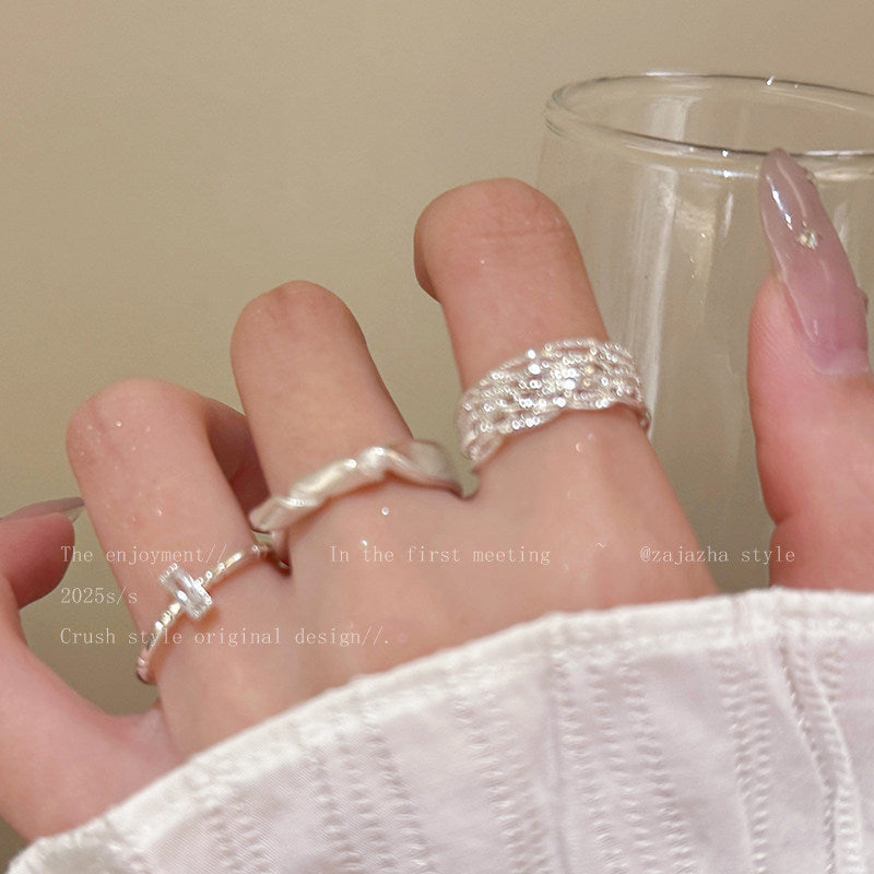 Women's Diamond Lines Sterling Sier Simple Fashion Rings