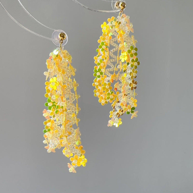 Laser Sequined Flower Tassel Vacation Style Earrings