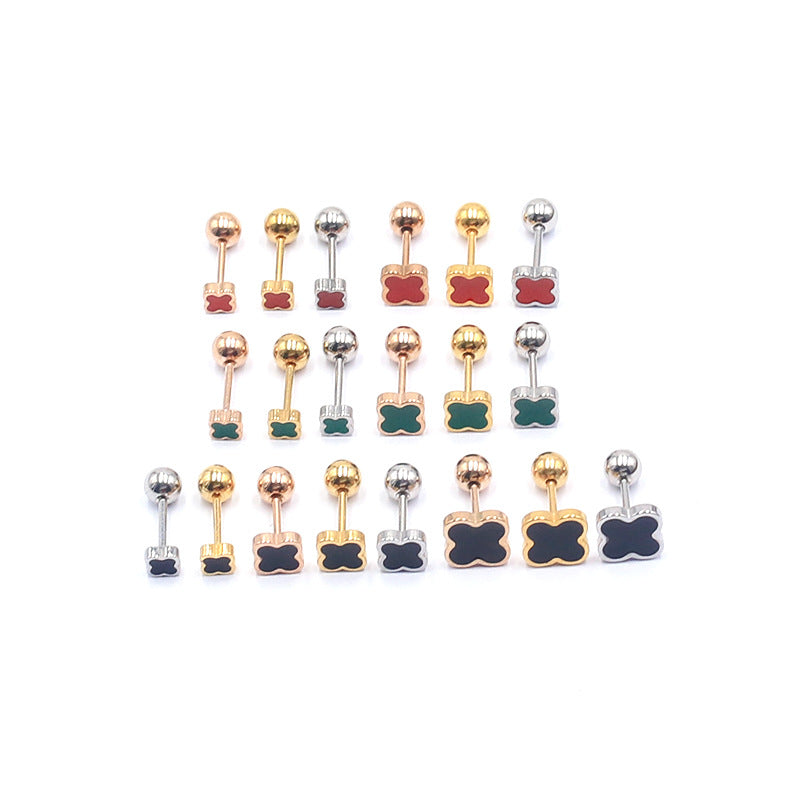 Stainless Steel Oil Dripping Black Red Green Surface Cross Stud Earrings