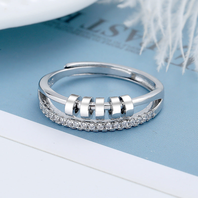 Women's Sier Anxiety Three-ring Smart Index Finger Rotating Ring
