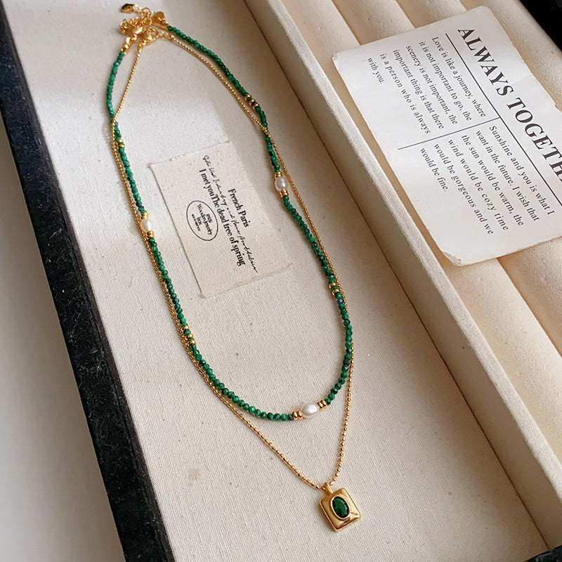 Chinese Style Malachite Freshwater Pearl Exquisite Ethnic Beaded Necklaces