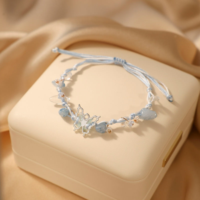 Women's & Men's Fresh Imitation Crystal Bead Good-looking Tassel Woven Hand Strap Bracelets