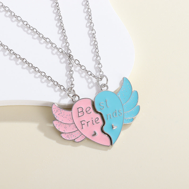 Slouchy Letter Good Friend Heart-shaped Wings Necklaces