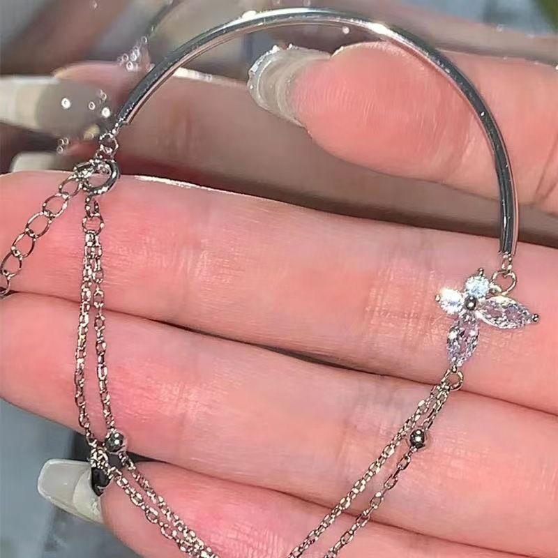 Half Butterfly Broken Feeling Rhinestone Double Layer Chain Cool Little Bracelets