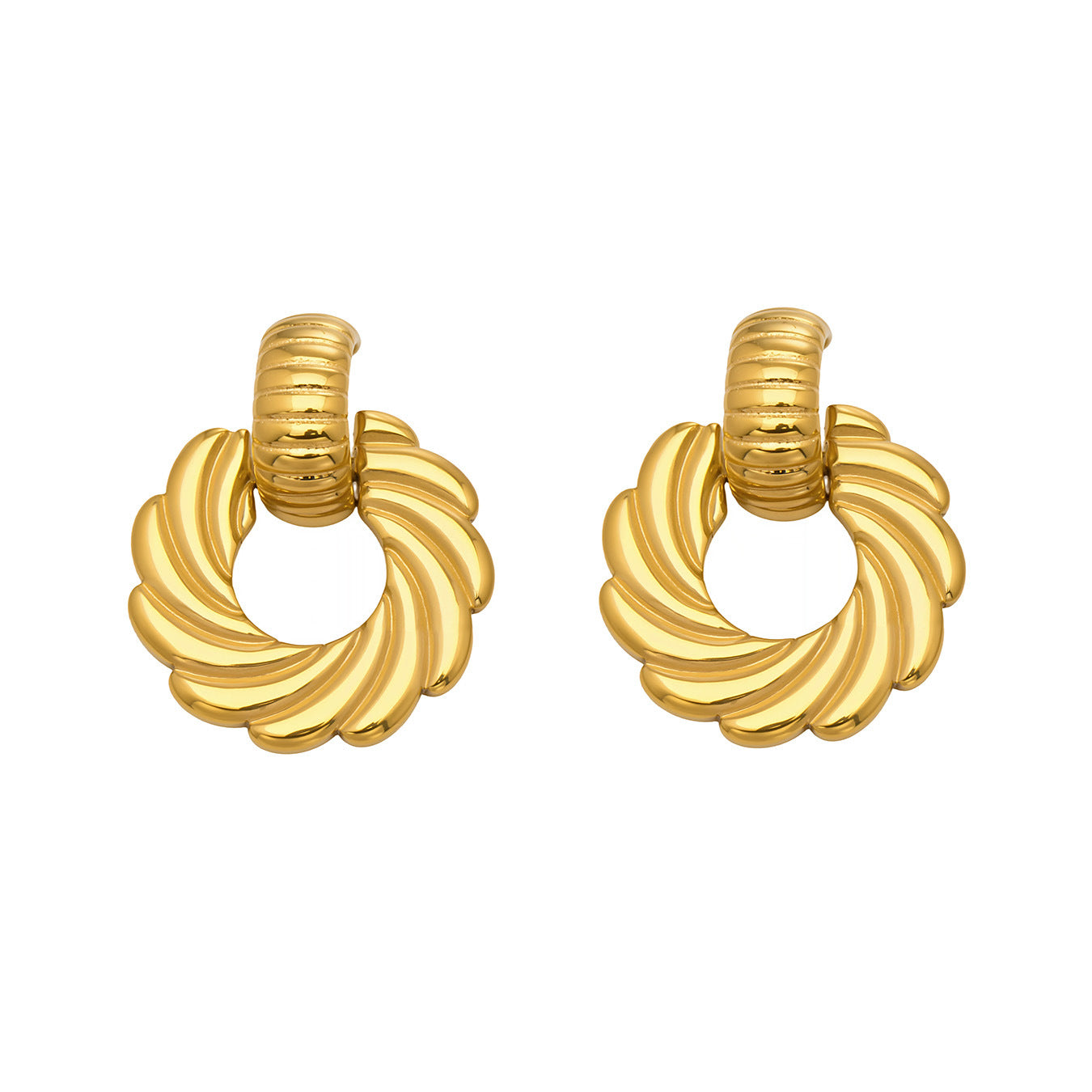 Women's Steel Spiral Twisted Thick Gold Electroplated Elegant Earrings
