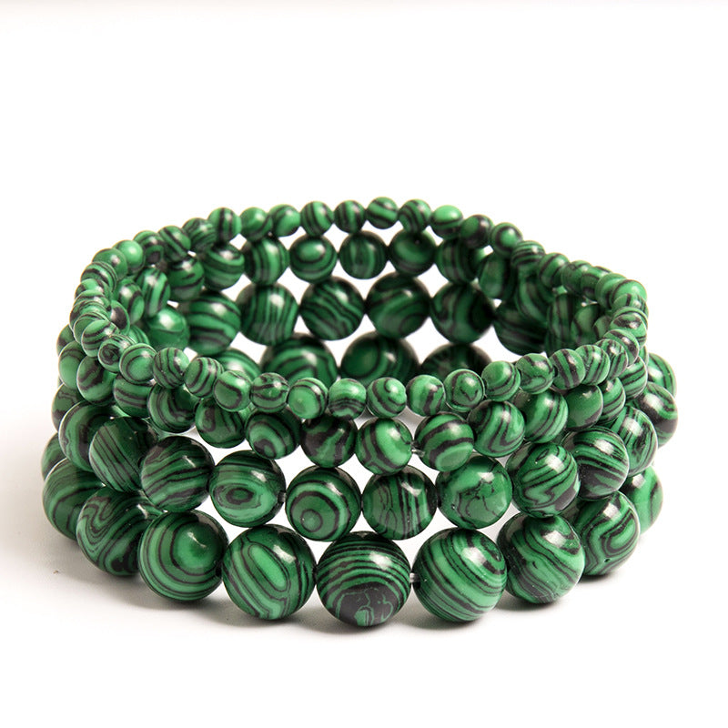 Women's & Men's Retro Malachite Beaded Twin Style Green Bracelets