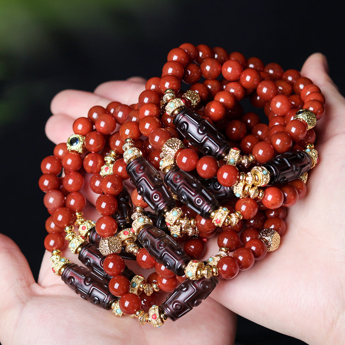 Women's South Red Agate Button Beads Crafts Green Tara Bracelets