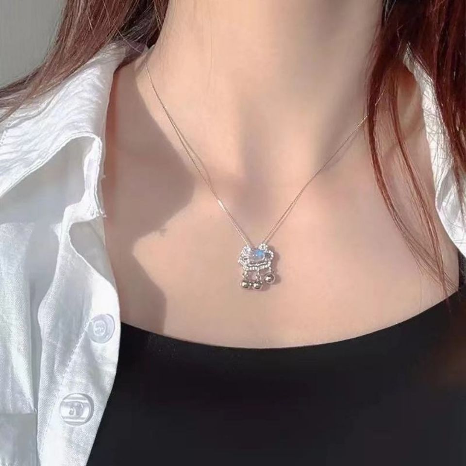 Women's Luxury Minority White Chalcedony Safety Lock Necklaces