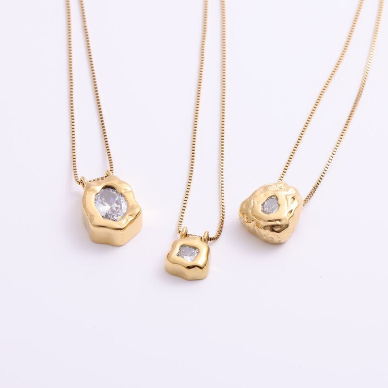 Shaped Gold Block Inlaid Zircon Titanium Steel Necklaces