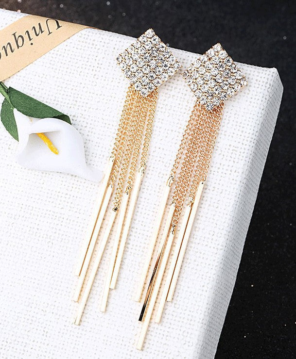 Women's Long Face Sier Needle Water Drop Earrings