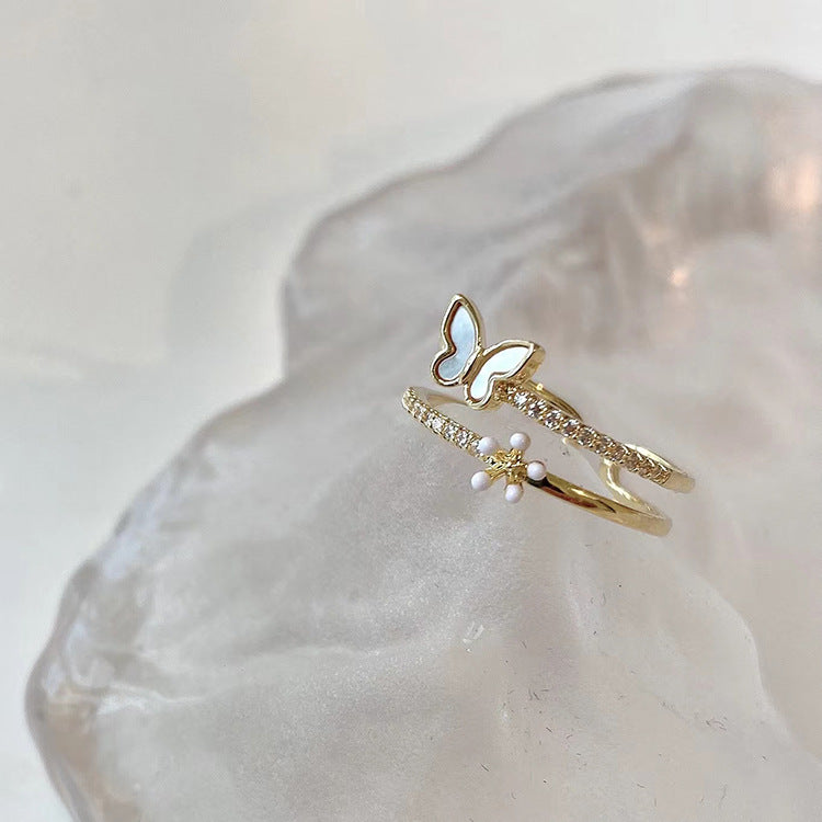 Women's Fairy Butterfly Flower Open Fashion Personality Affordable Luxury Niche Exquisite Rings